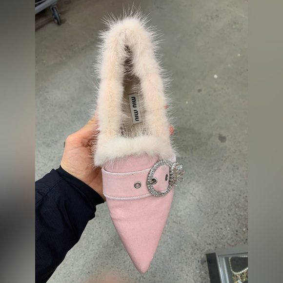 (RARE!) Pink velvet and fur Marie Antoinette flats by Miu Miu - Picture 1 of 11